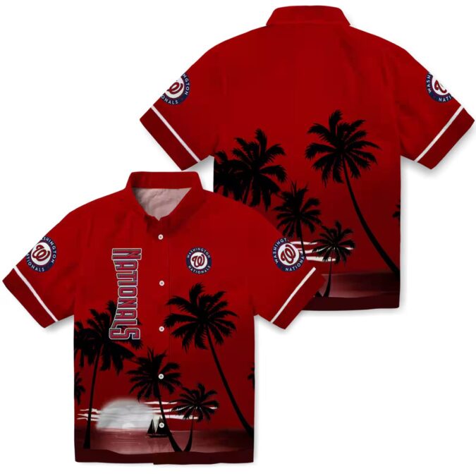 Custom Washington Nationals Sunset Hawaiian Shirt - MLB Tropical Floral Red Black Shirt for Summer 2025