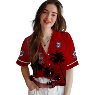 Custom Washington Nationals Sunset Hawaiian Shirt - MLB Tropical Floral Red Black Shirt for Summer 2025
