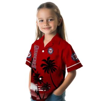 Custom Washington Nationals Sunset Hawaiian Shirt - MLB Tropical Floral Red Black Shirt for Summer 2025