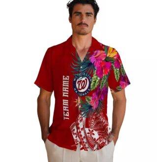 Limited Edition Washington Nationals Floral Red Hawaiian Shirt - MLB Fan Tropical Shirt for Summer Fun