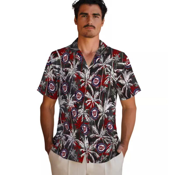 Limited Edition Washington Nationals Hawaiian Shirt - Red Black Palm Pattern, MLB Fan Apparel