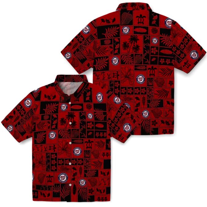 MLB Washington Nationals Floral Hawaiian Shirt - Unique Red Black Patchwork Summer Beachwear