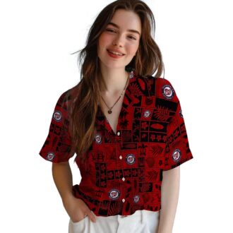MLB Washington Nationals Floral Hawaiian Shirt - Unique Red Black Patchwork Summer Beachwear