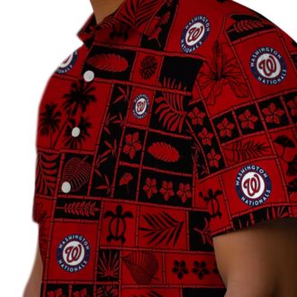 MLB Washington Nationals Floral Hawaiian Shirt - Unique Red Black Patchwork Summer Beachwear