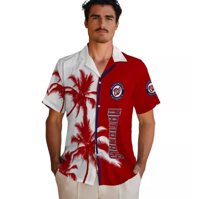 MLB Washington Nationals Red White Hawaiian Shirt with Palm Trees - Summer Beach Shirt for Fans