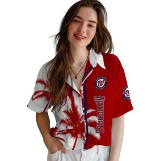 MLB Washington Nationals Red White Hawaiian Shirt with Palm Trees - Summer Beach Shirt for Fans