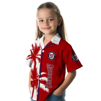 MLB Washington Nationals Red White Hawaiian Shirt with Palm Trees - Summer Beach Shirt for Fans