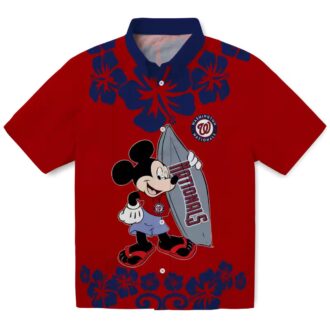 MLB Washington Nationals Surfing Mickey Hawaiian Shirt - Red Tropical Shirt for Baseball Fans