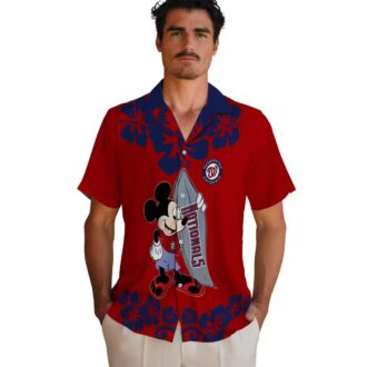 MLB Washington Nationals Surfing Mickey Hawaiian Shirt - Red Tropical Shirt for Baseball Fans