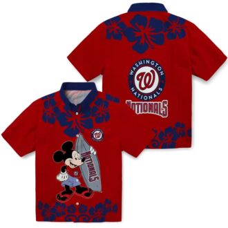 MLB Washington Nationals Surfing Mickey Hawaiian Shirt - Red Tropical Shirt for Baseball Fans