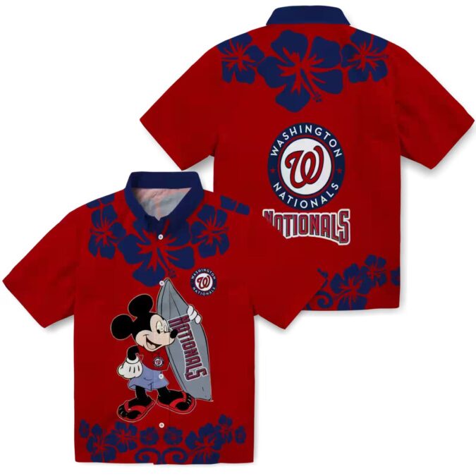 MLB Washington Nationals Surfing Mickey Hawaiian Shirt - Red Tropical Shirt for Baseball Fans
