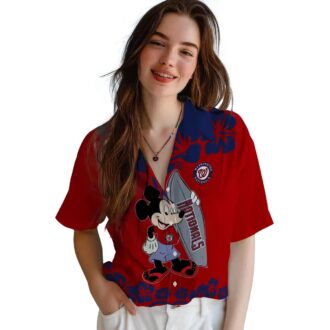 MLB Washington Nationals Surfing Mickey Hawaiian Shirt - Red Tropical Shirt for Baseball Fans