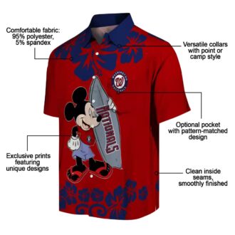 MLB Washington Nationals Surfing Mickey Hawaiian Shirt - Red Tropical Shirt for Baseball Fans