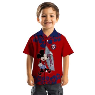 MLB Washington Nationals Surfing Mickey Hawaiian Shirt - Red Tropical Shirt for Baseball Fans