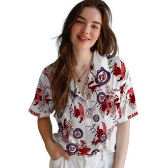 MLB Washington Nationals Tropical Botanical Hawaiian Shirt - Custom Red & White Shirt for Fans