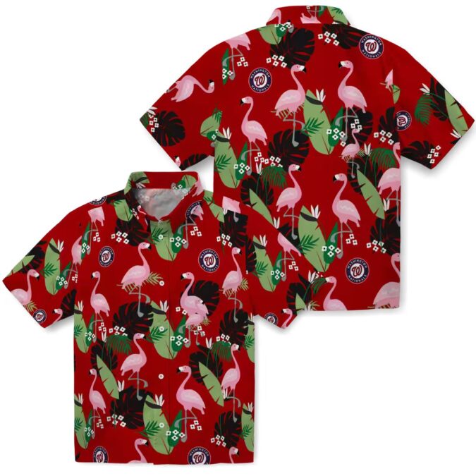 Official Washington Nationals Flamingo Leaf Red Hawaiian Shirt - MLB Team Summer Vacation Shirt
