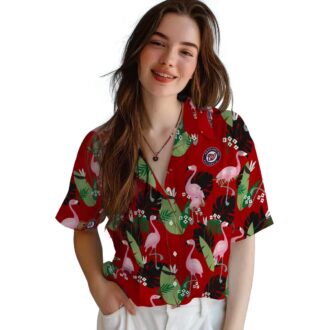 Official Washington Nationals Flamingo Leaf Red Hawaiian Shirt - MLB Team Summer Vacation Shirt