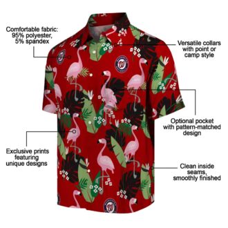 Official Washington Nationals Flamingo Leaf Red Hawaiian Shirt - MLB Team Summer Vacation Shirt