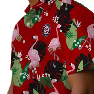Official Washington Nationals Flamingo Leaf Red Hawaiian Shirt - MLB Team Summer Vacation Shirt