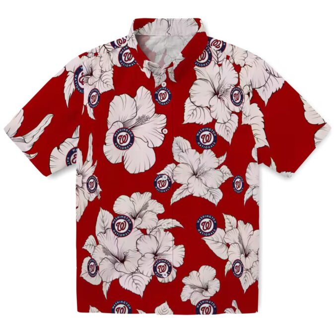 Official Washington Nationals Hibiscus Hawaiian Shirt - MLB Team Shirt Red White for Men & Women
