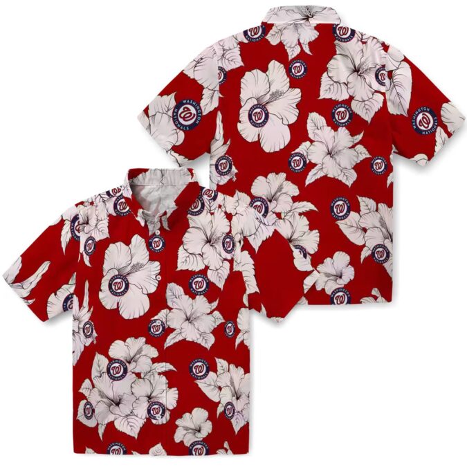 Official Washington Nationals Hibiscus Hawaiian Shirt - MLB Team Shirt Red White for Men & Women