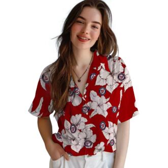 Official Washington Nationals Hibiscus Hawaiian Shirt - MLB Team Shirt Red White for Men & Women