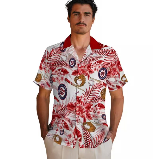 Personalized Washington Nationals Floral Baseball Shirt - Red White Tropical Aloha Shirt for MLB Fans