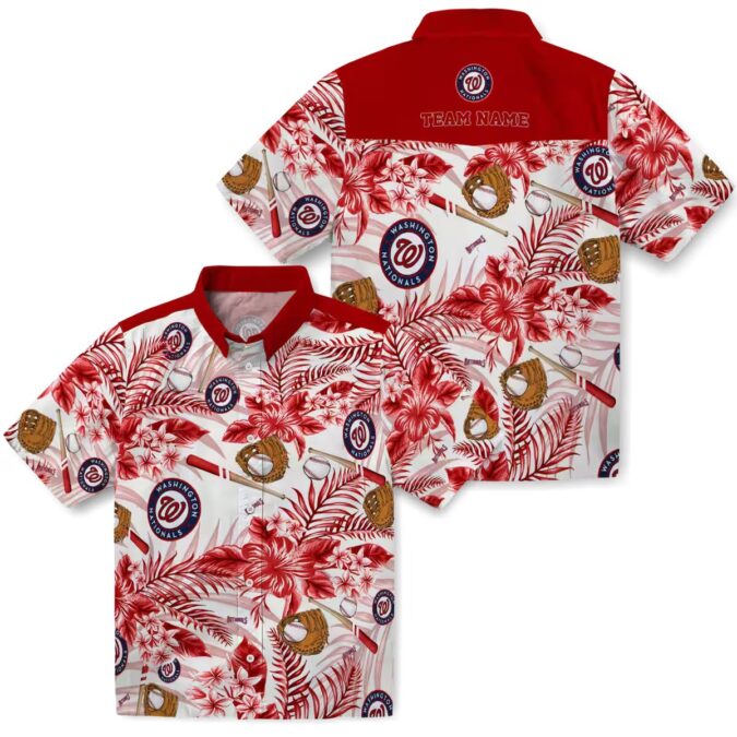 Personalized Washington Nationals Floral Baseball Shirt - Red White Tropical Aloha Shirt for MLB Fans
