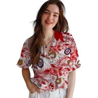 Personalized Washington Nationals Floral Baseball Shirt - Red White Tropical Aloha Shirt for MLB Fans