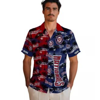 Personalized Washington Nationals Red Hawaiian Shirt - Tropical Palm Silhouettes for MLB Fans