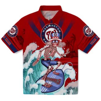 Red & Blue Washington Nationals Surfing Skeleton Hawaiian Shirt - MLB Summer Fan Gear
