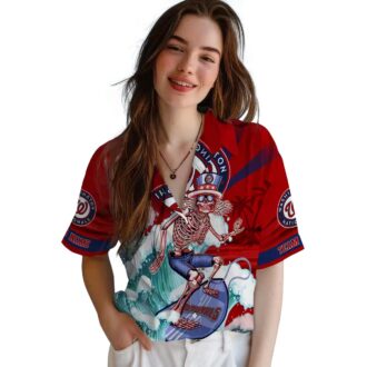 Red & Blue Washington Nationals Surfing Skeleton Hawaiian Shirt - MLB Summer Fan Gear