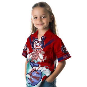 Red & Blue Washington Nationals Surfing Skeleton Hawaiian Shirt - MLB Summer Fan Gear