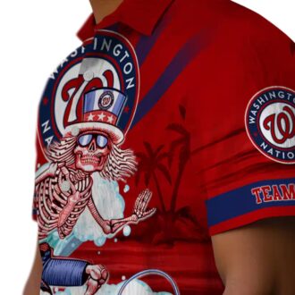 Red & Blue Washington Nationals Surfing Skeleton Hawaiian Shirt - MLB Summer Fan Gear