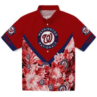 Red Floral Chevron Hawaiian Shirt with Washington Nationals Logo - MLB Summer Apparel