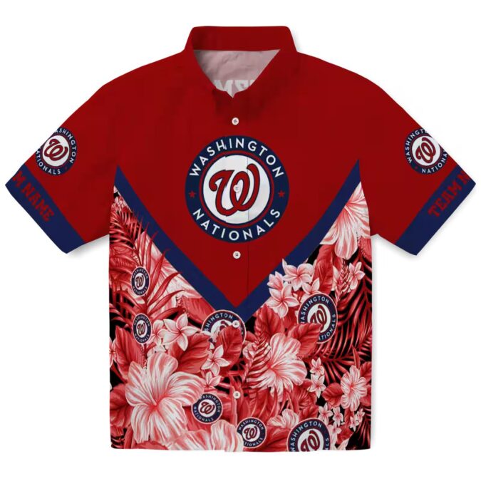 Red Floral Chevron Hawaiian Shirt with Washington Nationals Logo - MLB Summer Apparel