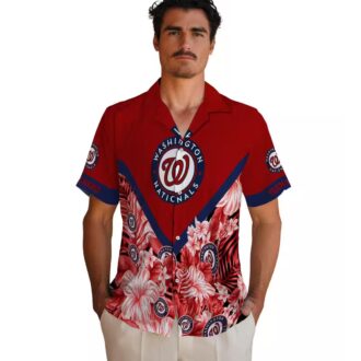 Red Floral Chevron Hawaiian Shirt with Washington Nationals Logo - MLB Summer Apparel