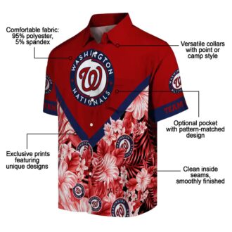 Red Floral Chevron Hawaiian Shirt with Washington Nationals Logo - MLB Summer Apparel