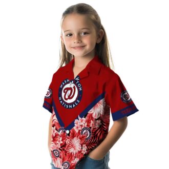 Red Floral Chevron Hawaiian Shirt with Washington Nationals Logo - MLB Summer Apparel
