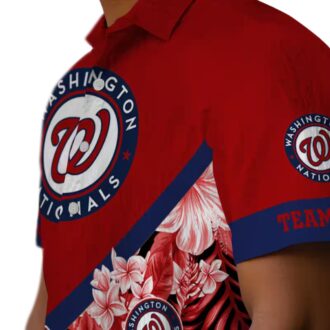 Red Floral Chevron Hawaiian Shirt with Washington Nationals Logo - MLB Summer Apparel