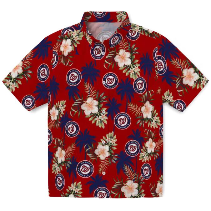 Red Washington Nationals Baseball Hawaiian Shirt - MLB Palm Tree Flower Shirt for Summer & Vacation