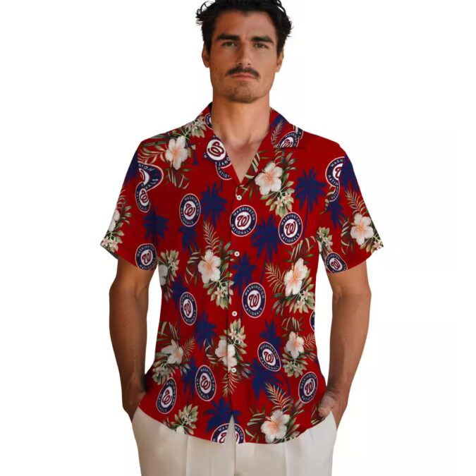 Red Washington Nationals Baseball Hawaiian Shirt - MLB Palm Tree Flower Shirt for Summer & Vacation