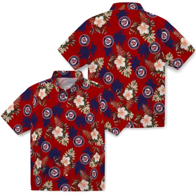 Red Washington Nationals Baseball Hawaiian Shirt - MLB Palm Tree Flower Shirt for Summer & Vacation