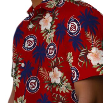 Red Washington Nationals Baseball Hawaiian Shirt - MLB Palm Tree Flower Shirt for Summer & Vacation