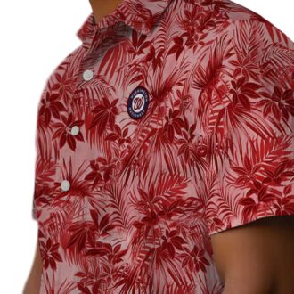 Red Washington Nationals Leafy Pattern Hawaiian Shirt - MLB Baseball Fan Vacation Shirt 2025