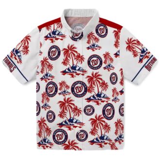 Red White Washington Nationals Hawaiian Shirt - Palm Island Print MLB Fan Gear for Summer