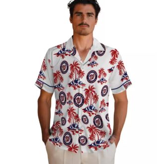 Red White Washington Nationals Hawaiian Shirt - Palm Island Print MLB Fan Gear for Summer