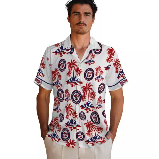 Red White Washington Nationals Hawaiian Shirt - Palm Island Print MLB Fan Gear for Summer