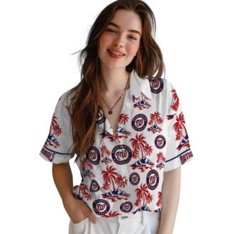 Red White Washington Nationals Hawaiian Shirt - Palm Island Print MLB Fan Gear for Summer