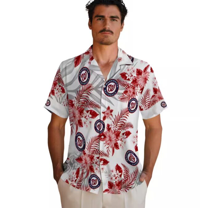Summer Aloha Washington Nationals Hawaiian Shirt - Red White Palm Leaves MLB Fan Apparel